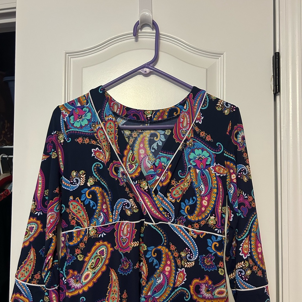 Colorful Paisley V-Neck Dress 3/4 Sleeve Small